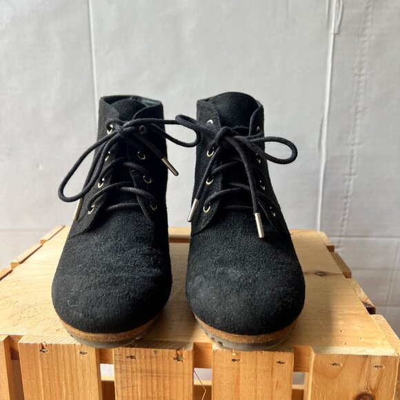 Dr. Scholl's Size 8 Black Dakota Faux Suede Lace Up Wedge Heel Ankle Booties - Picture 8 of 16